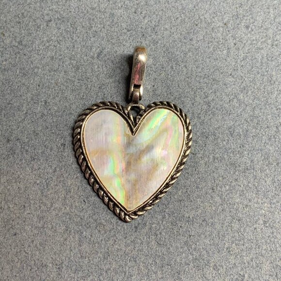 MOP Heart Pendant Silver Rope Mother Of Pearl White Iridescent Retro Vintage - Picture 2 of 5